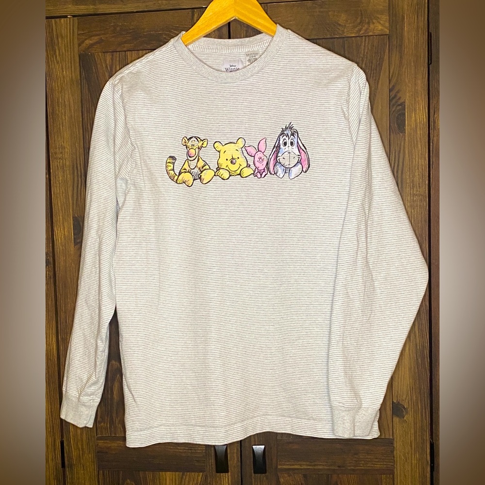 Disney Winnie the Pooh Light Gray Striped Crewneck
